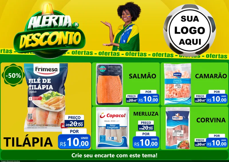 Modelo de Encarte para Encarte A4 Horizontal com o tema Alerta de Desconto para Peixaria