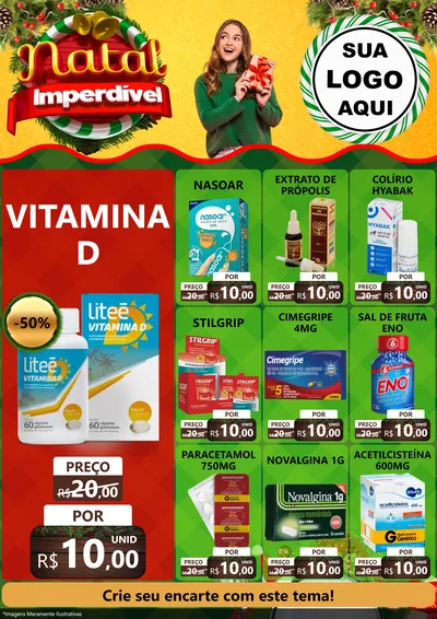 Modelo de Encarte para Encarte A4 Vertical com o tema Natal Imperdível para Farmácia