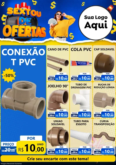 Modelo de Encarte para Encarte A4 Vertical com o tema Sextou de Ofertas para Tubos e conexões