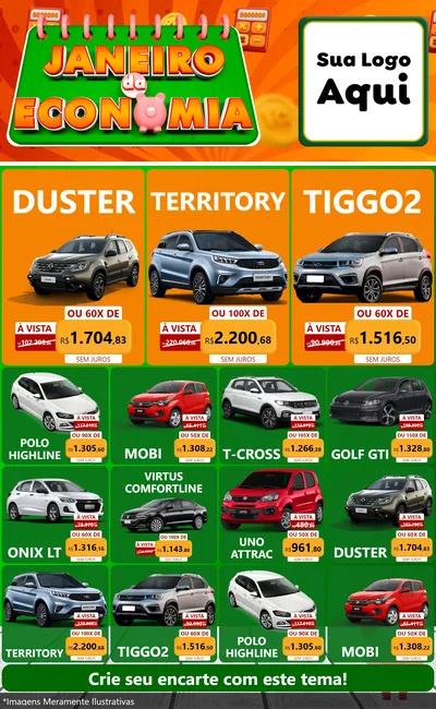Modelo de Encarte para Encarte Grande com o tema Janeiro da Economia para Concessionaria de Carros