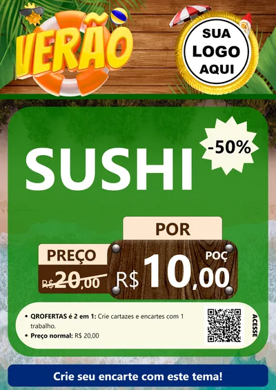 Modelo de Cartaz para Cartaz A4 Vertical com o tema Verão para Comida japonesa