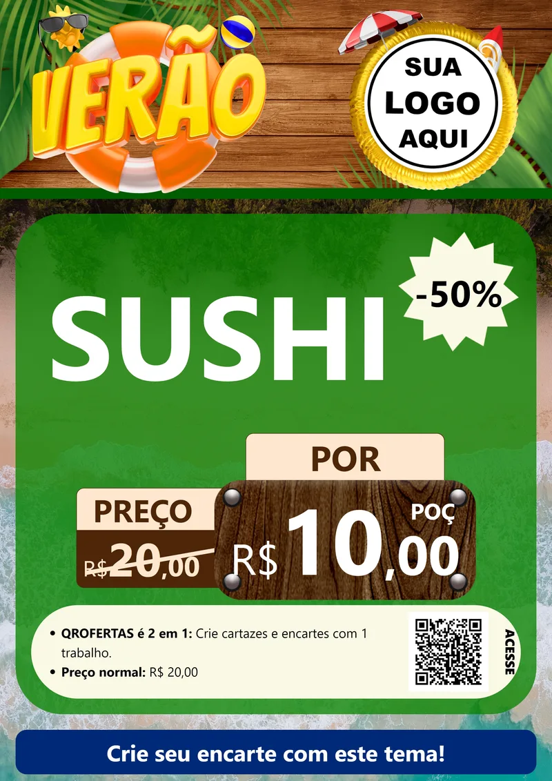 Modelo de Cartaz para Cartaz A4 Vertical com o tema Verão para Comida japonesa
