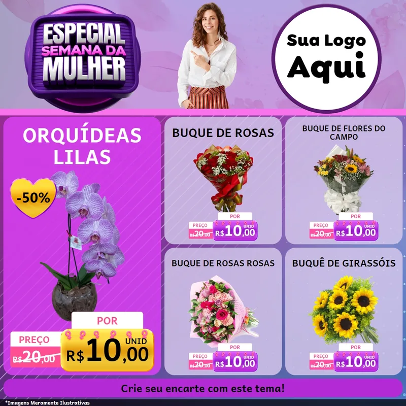 Modelo de Rede Social para Feed Facebook com o tema Especial Semana da Mulher para Floricultura e jardim