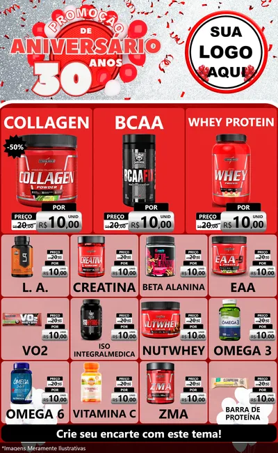 Modelo de Encarte para Encarte Grande com o tema Promoção de Aniversário - 30 Anos para Suplementos alimentares