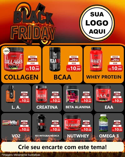Modelo de Rede Social para Feed Instagram com o tema Black Friday para Suplementos alimentares