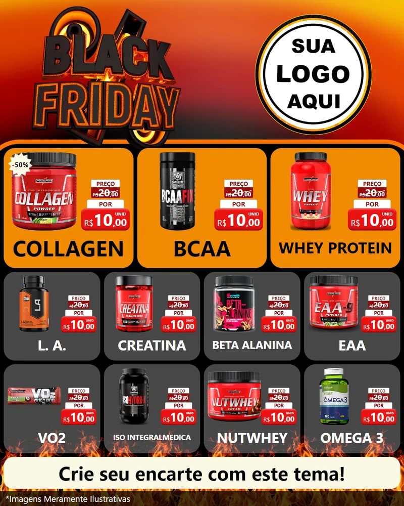 Modelo de Rede Social para Feed Instagram com o tema Black Friday para Suplementos alimentares