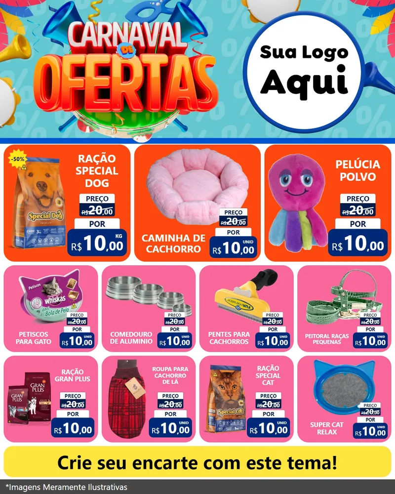 Modelo de Rede Social para Feed Instagram com o tema Carnaval de Ofertas para Pet Shop