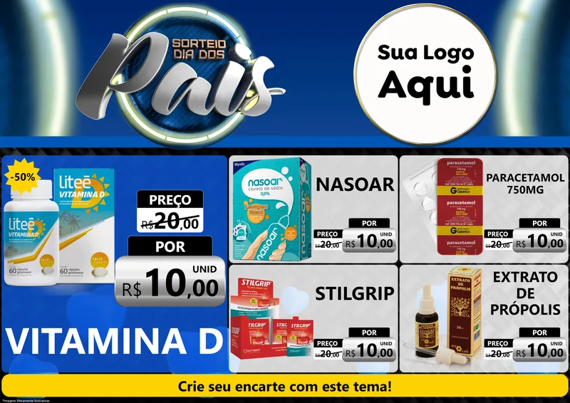 Modelo de Encarte para Encarte A4 Horizontal com o tema Sorteio Dia Dos Pais para Farmácia
