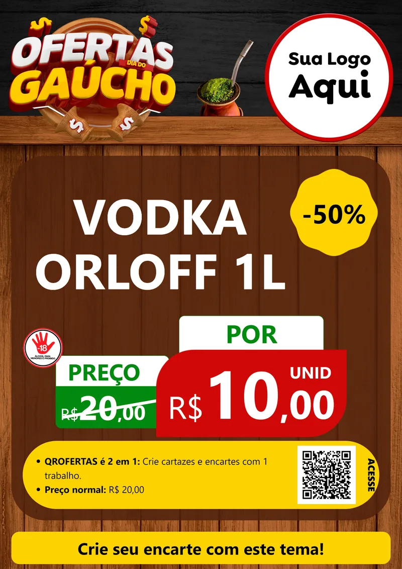 Modelo de Cartaz para Cartaz A4 Vertical com o tema Ofertas Dia do Gaúcho para Distribuidora de bebidas