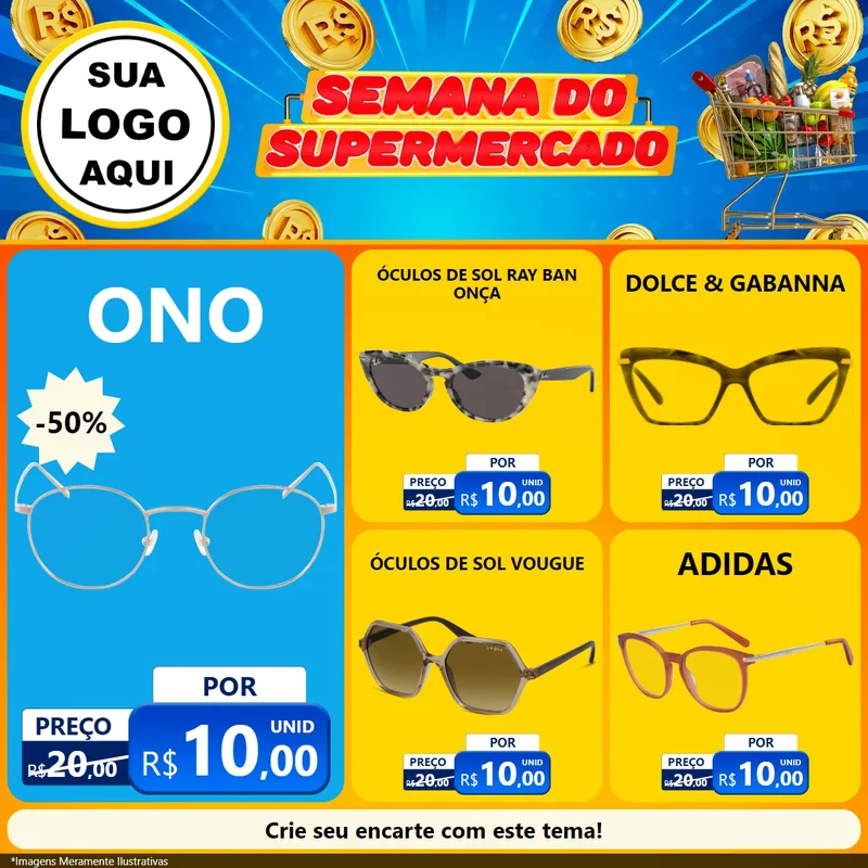 Modelo de Rede Social para Feed Facebook com o tema Semana do Supermercado para Óticas