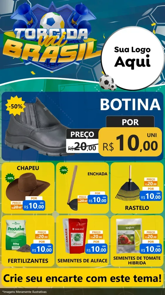Modelo de Rede Social para Stories com o tema Torcida Vai Brasil - Copa para Agropecuária