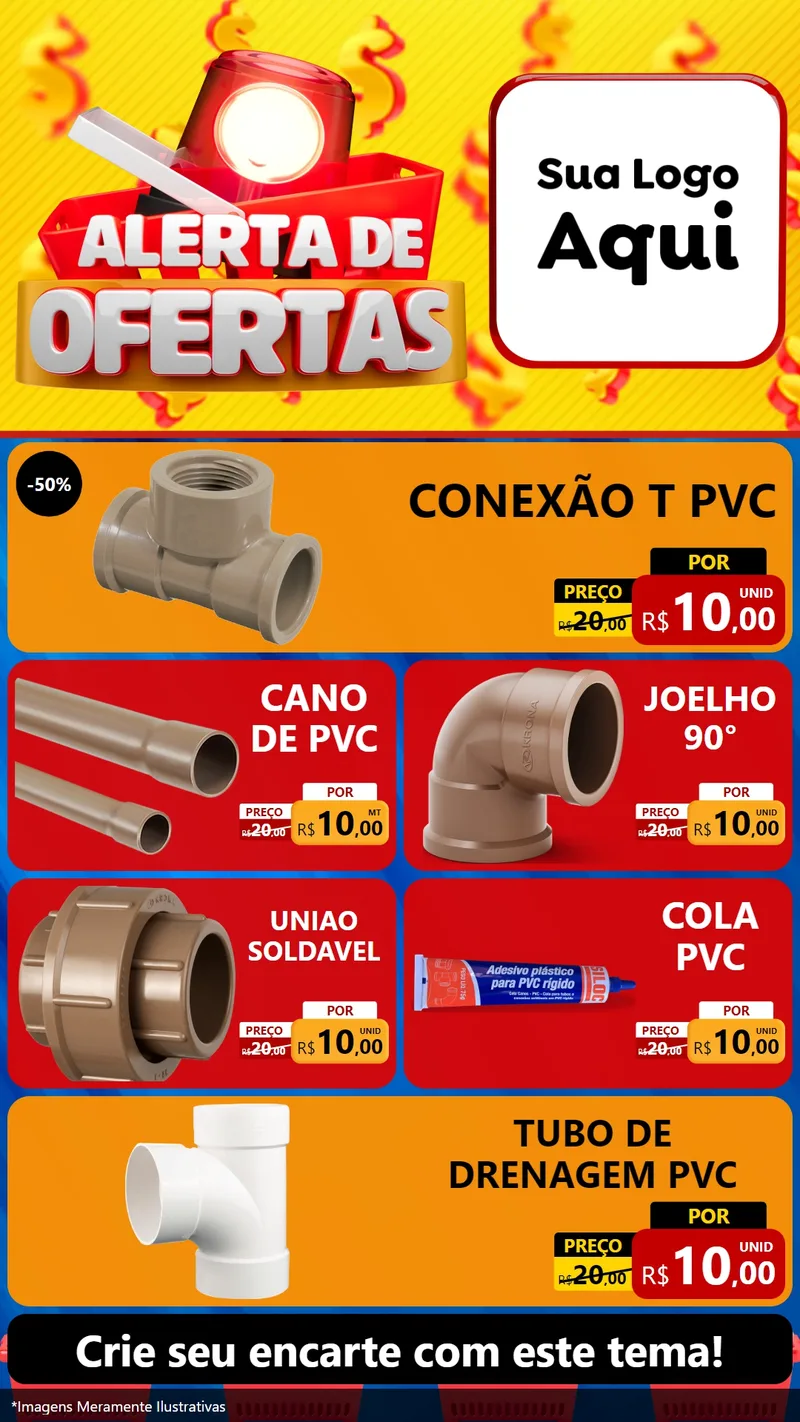Modelo de TV para TV Vertical com o tema Alerta de Ofertas para Tubos e conexões
