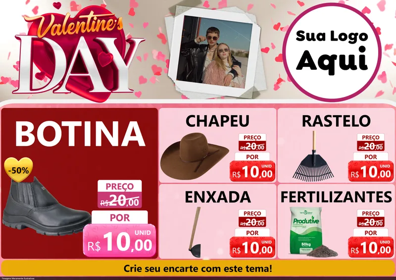 Modelo de Encarte para Encarte A4 Horizontal com o tema Valentine's Day para Agropecuária