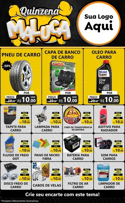 Modelo de Encarte para Encarte Grande com o tema Quinzena Maluca para Auto peças