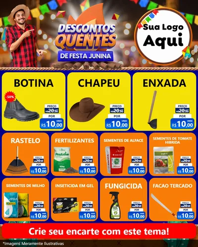 Modelo de Rede Social para Feed Instagram com o tema Descontos Quentes de Festa Junina para Agropecuária
