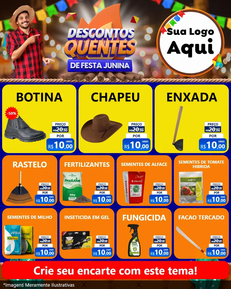 Modelo de Rede Social para Feed Instagram com o tema Descontos Quentes de Festa Junina para Agropecuária