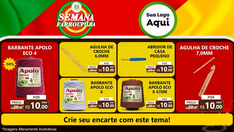 Modelo de TV para TV Horizontal com o tema Semana Farroupilha para Armarinho e Aviamentos