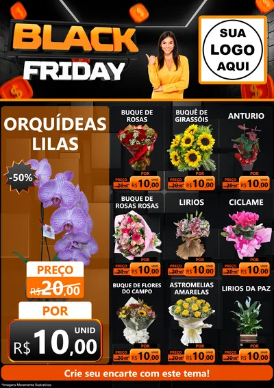 Modelo de Encarte para Encarte A4 Vertical com o tema Black Friday para Floricultura e jardim