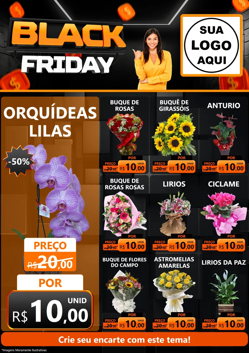 Modelo de Encarte para Encarte A4 Vertical com o tema Black Friday para Floricultura e jardim