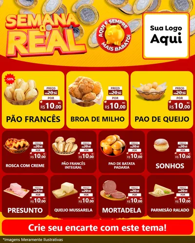 Modelo de Rede Social para Feed Instagram com o tema Semana do Real para Padaria
