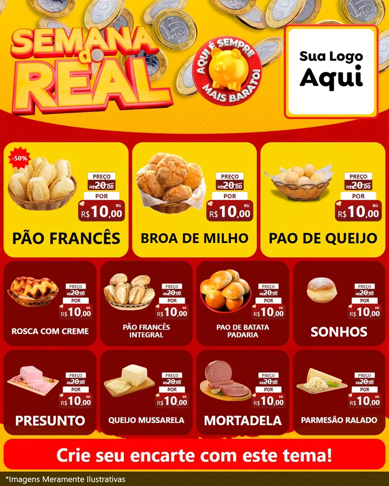 Modelo de Rede Social para Feed Instagram com o tema Semana do Real para Padaria