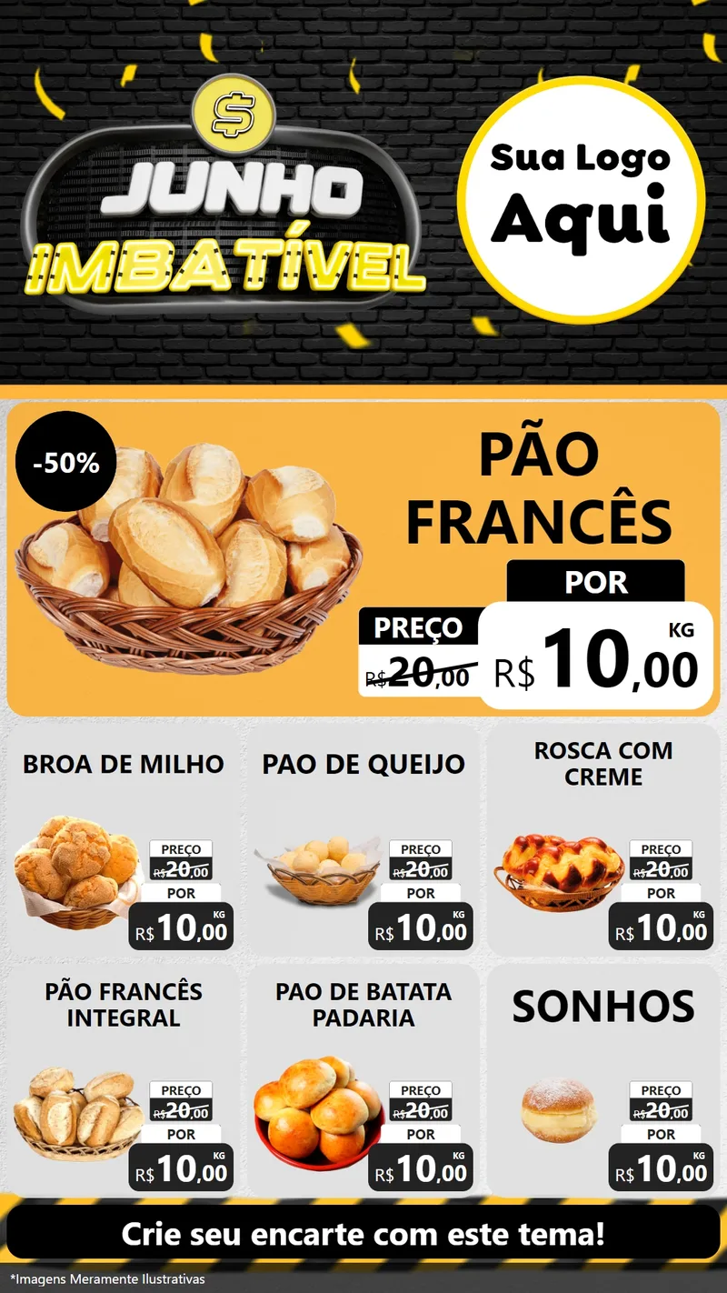 Modelo de Rede Social para Stories com o tema Junho Imbatível para Padaria