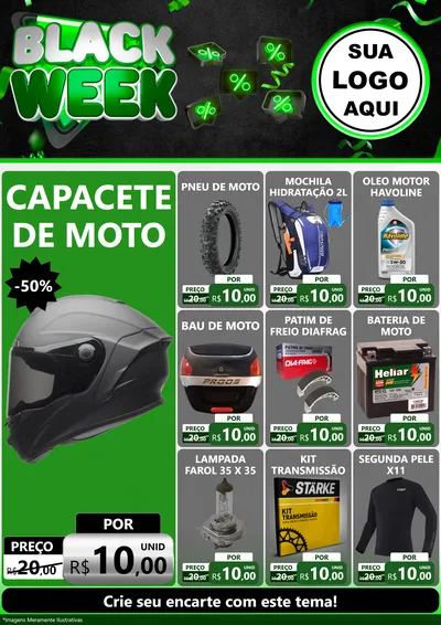 Modelo de Encarte para Encarte A4 Vertical com o tema Black Week para Moto peças