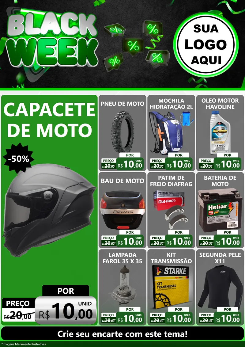 Modelo de Encarte para Encarte A4 Vertical com o tema Black Week para Moto peças