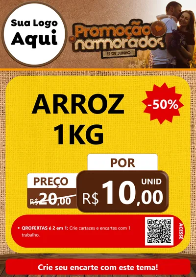 Modelo de Cartaz para Cartaz A4 Vertical com o tema Promoção Namorados para Supermercado