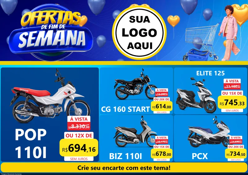Modelo de Encarte para Encarte A4 Horizontal com o tema Ofertas de Fim de Semana para Concessionaria de Motos