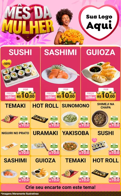 Modelo de Encarte para Encarte Grande com o tema Mês da Mulher para Comida japonesa