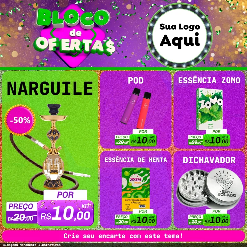 Modelo de Rede Social para Feed Facebook com o tema Bloco de Ofertas para Tabacaria