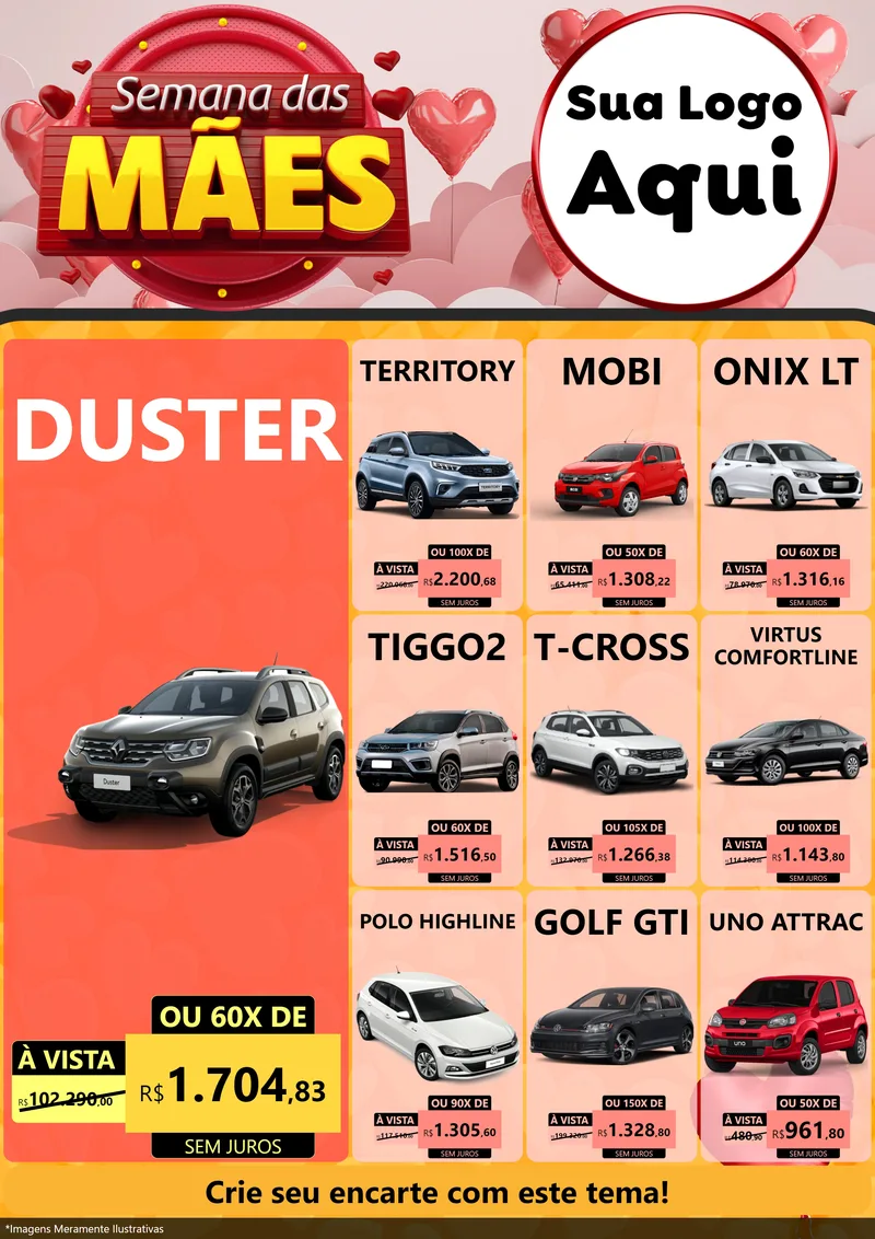 Modelo de Encarte para Encarte A4 Vertical com o tema Semana das Mães para Concessionaria de Carros