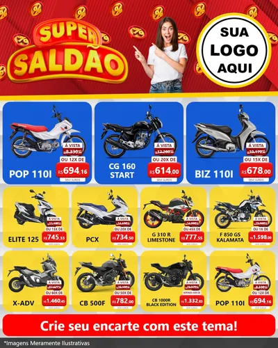 Modelo de Rede Social para Feed Instagram com o tema Super Saldão para Concessionaria de Motos