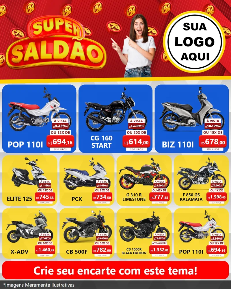 Modelo de Rede Social para Feed Instagram com o tema Super Saldão para Concessionaria de Motos