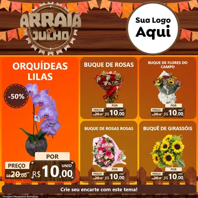 Modelo de Rede Social para Feed Facebook com o tema Arraiá de Julho - Junina para Floricultura e jardim
