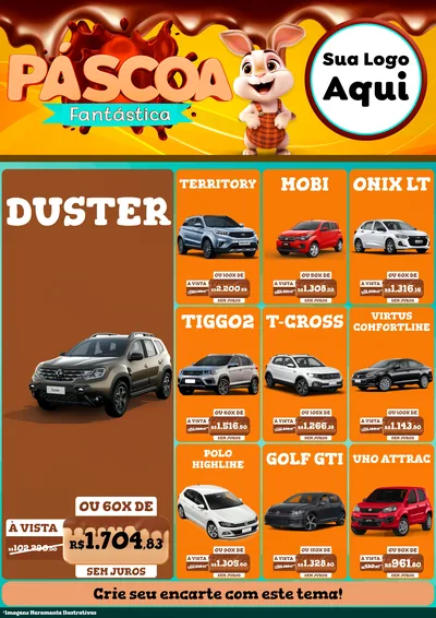 Modelo de Encarte para Encarte A4 Vertical com o tema Páscoa Fantástica para Concessionaria de Carros