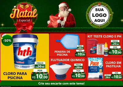 Modelo de Encarte para Encarte A4 Horizontal com o tema Natal Especial para Produtos para Piscina