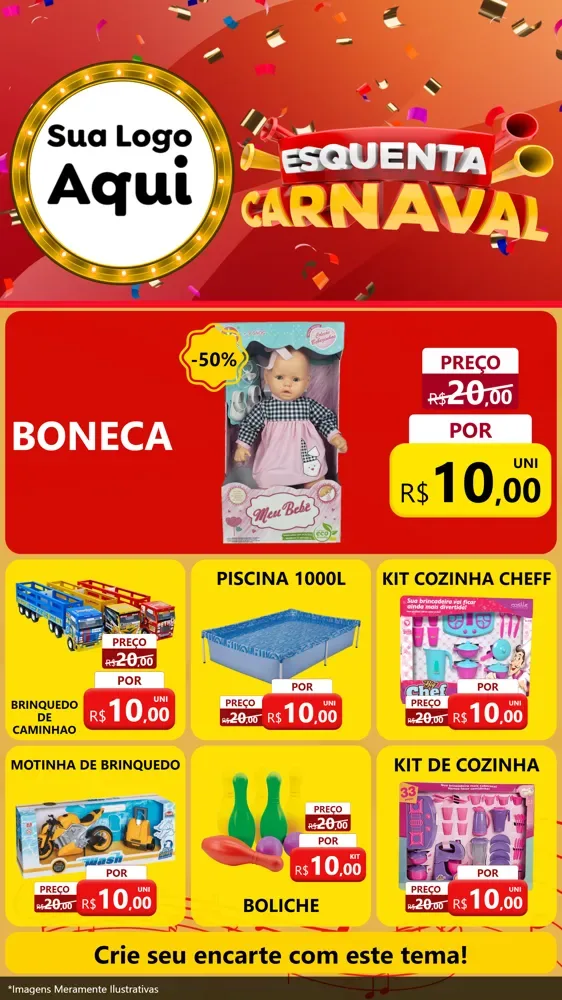 Modelo de Rede Social para Stories com o tema Esquenta Carnaval para Brinquedos