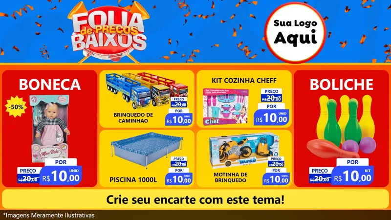 Modelo de TV para TV Horizontal com o tema Folia de Preços Baixos para Brinquedos