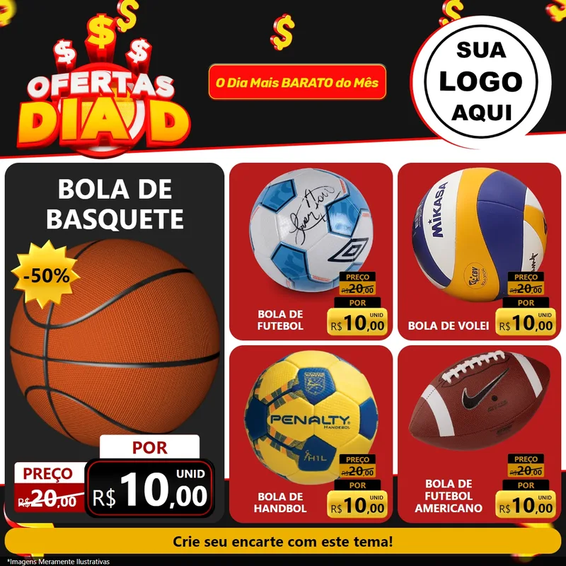 Modelo de Rede Social para Feed Facebook com o tema Ofertas Dia D para Artigos Esportivos