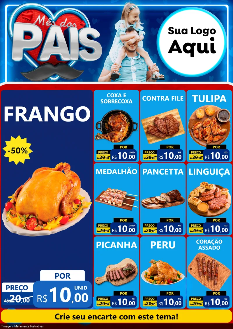 Modelo de Encarte para Encarte A4 Vertical com o tema Mês Dos Pais para Assados