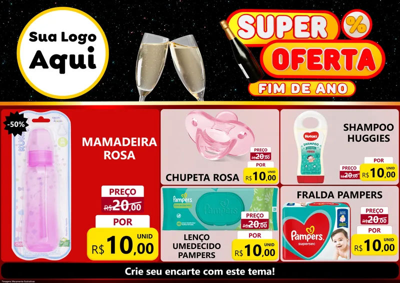 Modelo de Encarte para Encarte A4 Horizontal com o tema Super Oferta Fim de Ano para Bebês