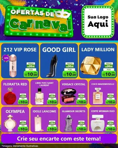 Modelo de Rede Social para Feed Instagram com o tema Ofertas de Carnaval para Perfumes