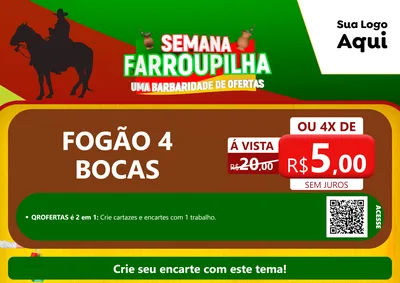 Modelo de Cartaz para Cartaz A4 Horizontal com o tema Semana Farroupilha - Uma Barbaridade de Ofertas para Móveis e Eletro