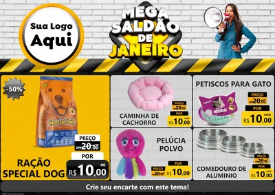 Modelo de Encarte para Encarte A4 Horizontal com o tema Mega Saldão de Janeiro para Pet Shop