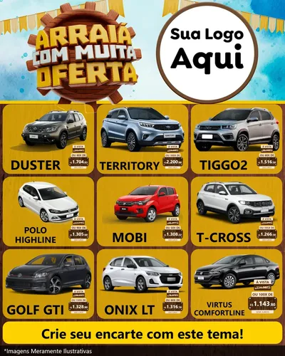 Modelo de Rede Social para Feed Instagram com o tema Ofertas de São João - Junina para Concessionaria de Carros