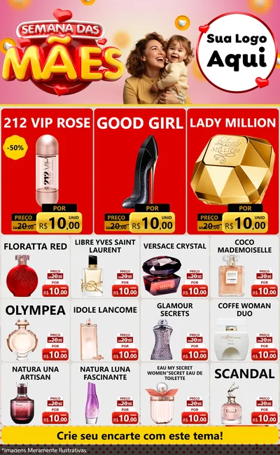 Modelo de Encarte para Encarte Grande com o tema Semana das Mães para Perfumes