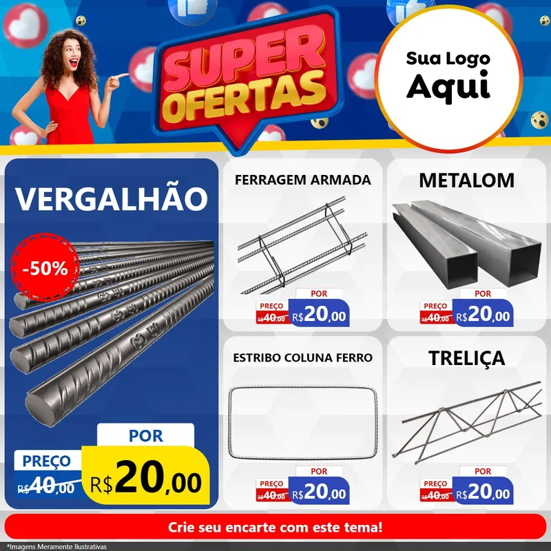 Modelo de Rede Social para Feed Facebook com o tema Super Ofertas para Ferragens