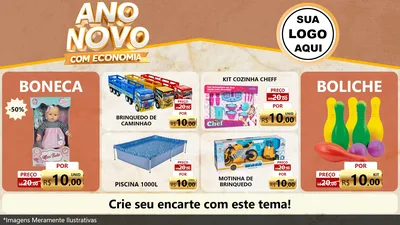 Modelo de TV para TV Horizontal com o tema Ano Novo Com Economia para Brinquedos